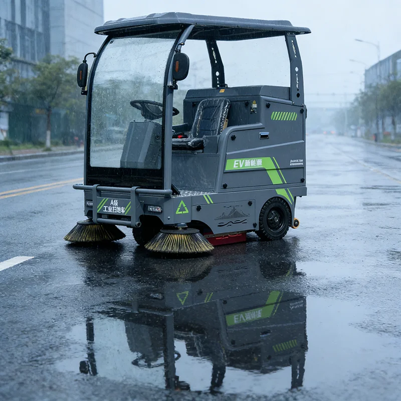 Heavy Duty Electric Road Sweeper with High Density Brushes for Industrial Facility Use 6