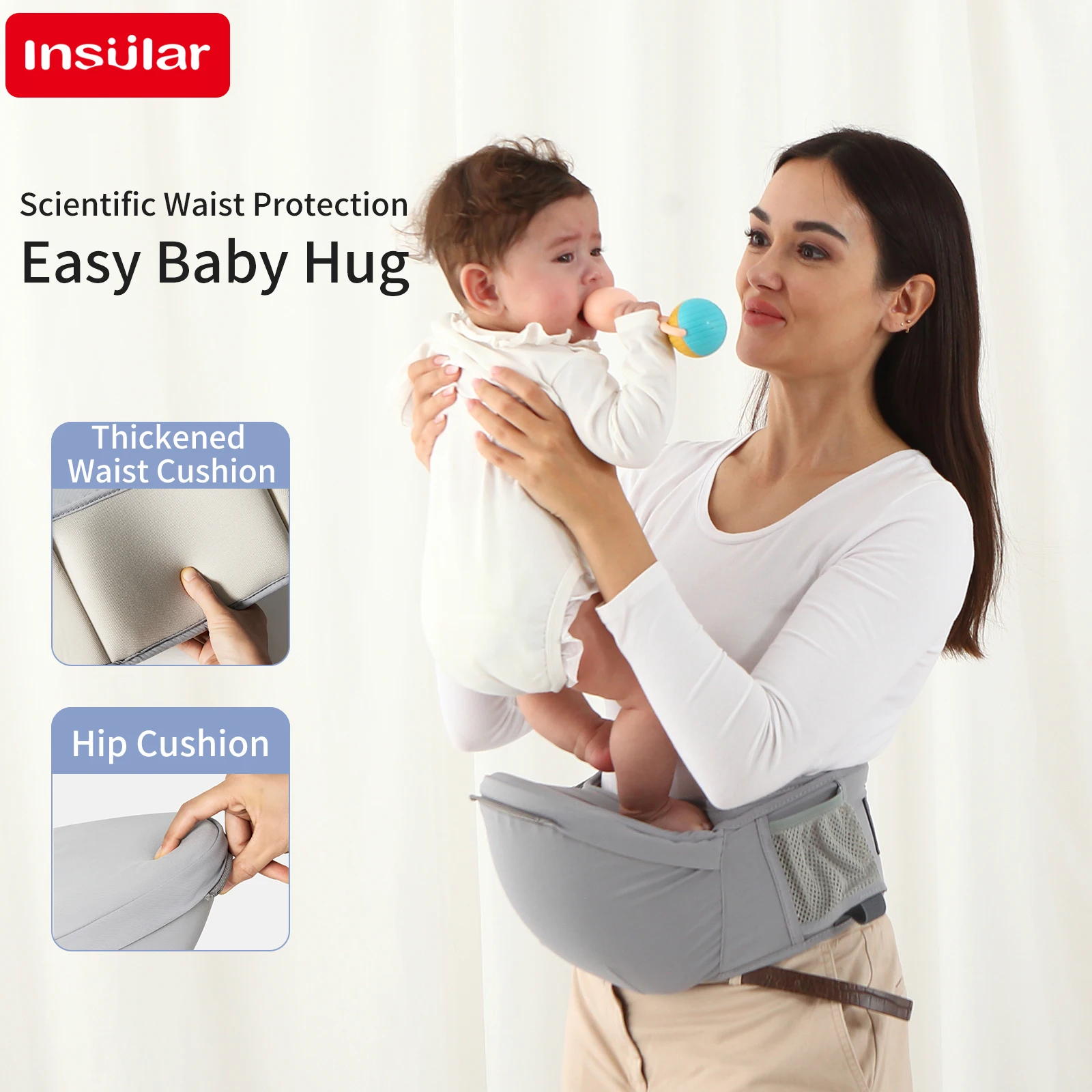 INSULAR Baby Carrier Breathable Child Waist Stool With Hip Seat Waist Stool Front Hold Portable Multi-functional 0-2Y 3
