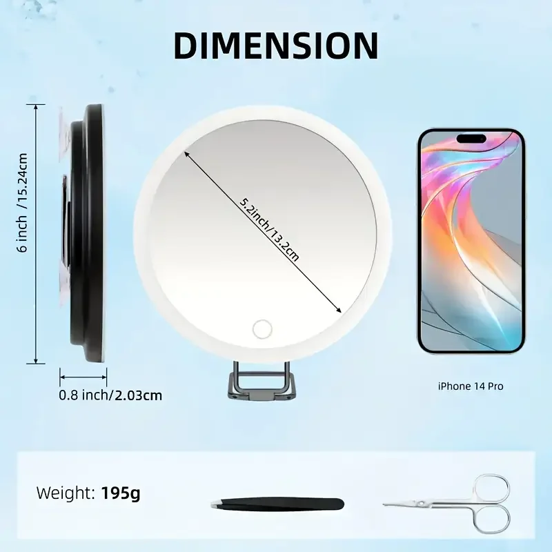 1x 40X Magnifying Mirror with Light, Adjustable Color Lighting, Includes 3 Suction Cups, Stand & Clips, Perfect for Makeup Vanit