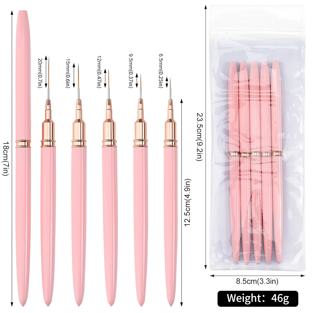 5pcs Professional Nail Art Liners Striping Brushes Ultra-thin Line Detail Drawing Painting Brushes Pen Nail Tools 4/8/12/20/25mm 5