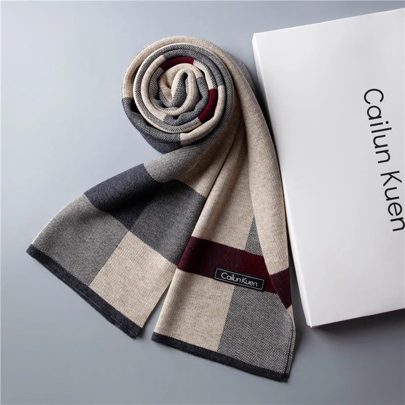 Cashmere Scarf Classical Men's Winter Plaid Scarf Warm 100% Pure Wool Neck Scarves Soft Cashmere Scarves British Style Man Business Scarf