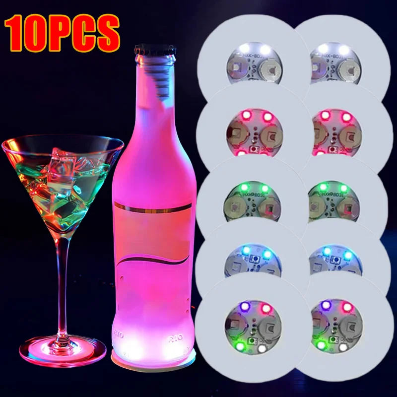 

1/10PCS LED Coaster Stickers Luminous Drinks Cup Pads Wine Liquor Bottles Coaster Sticker Atmosphere Lights for Bar Party Decor