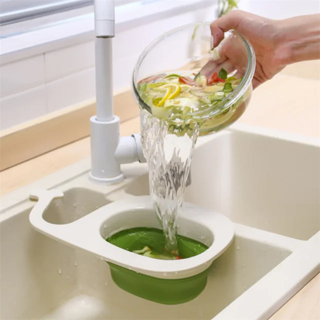 Cestello di scarico Lavello Rack Rubinetto Senza trapano Lavabo da cucina Lavello Conservazione Cestello filtro per rifiuti multifunzionale Gadget da cucina pieghevole 2