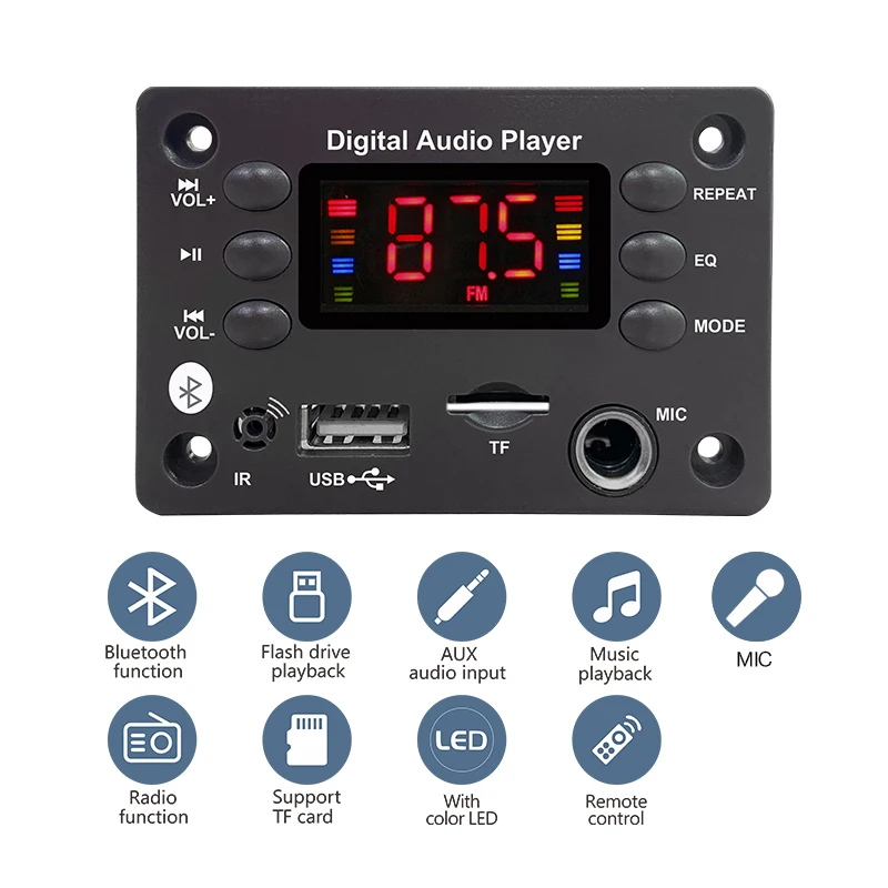 Car Multimedia Player Car Radio Car Radio Player Car Music Player MP3 Music Player 5-12V Bluetooth 5.3 MP3 Decoder Board Wireless Car Audio USB TF FM Radio Module Color Screen MP3 Player with Remote Control