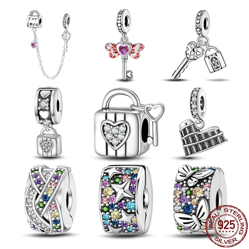 

Fit Original Pandora Bracelet S925 Sterling Silver Love Lock Safety Buckle Charms DIY Beads For Women Birthday Fine Jewelry Gift