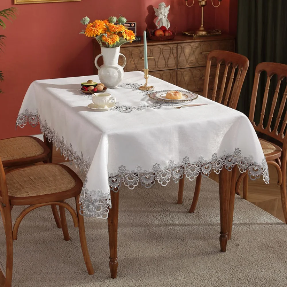 

European High-end Tablecloth Rectangular Tea Table Decorative Water-soluble Lace Household Table Cover For Wedding Home