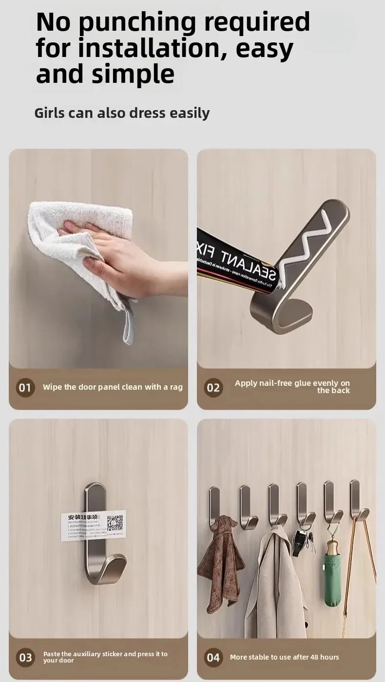 5/10/15/20Pcs Wall Hook Punch-free Wall-mounted Clothe Hanger Metal Single Viscose Adhesive Hook Home Accessories for Bathroom – Detail 11