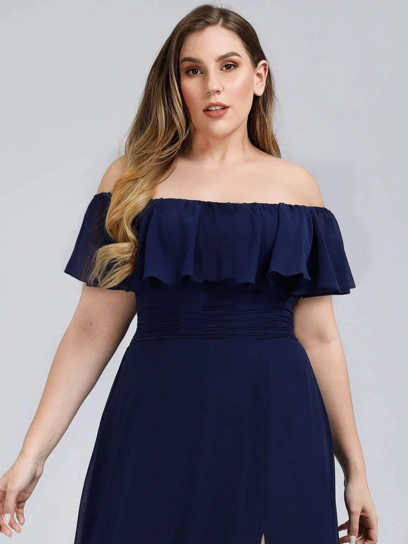 Plus Size Evening Dresses Off The Shoulder Bridesmaid 2022 Ever Pretty fo Long Lace Sleeve Elegant Prom Dress for Women EP00968