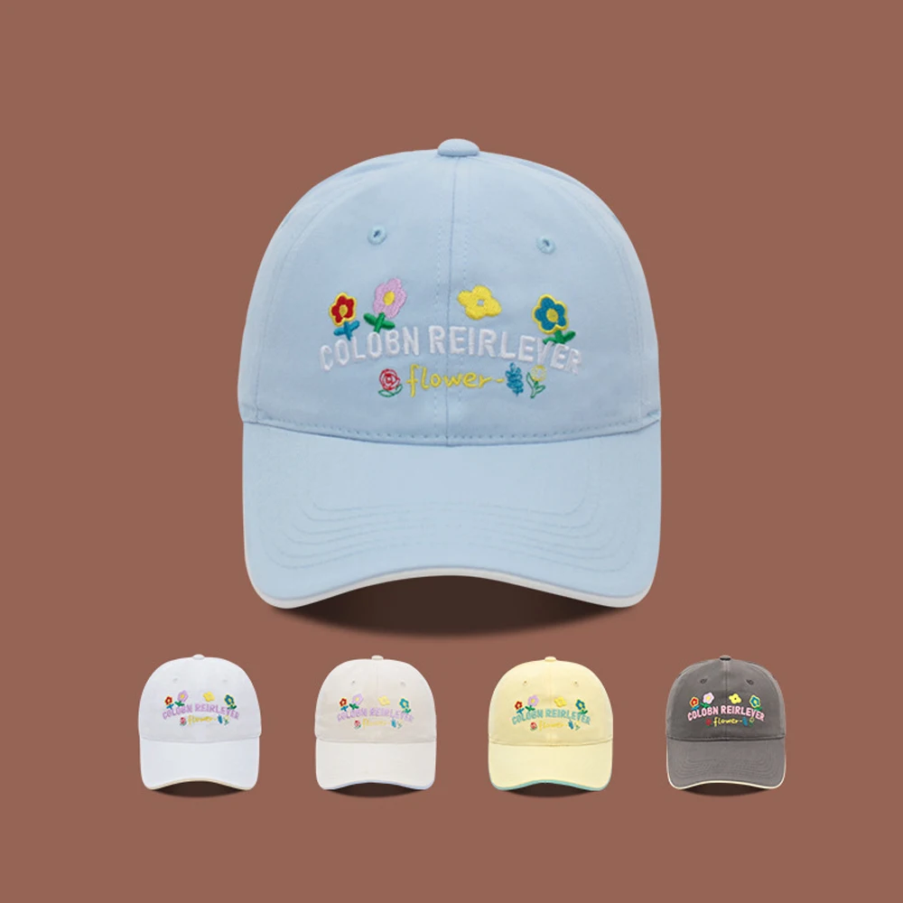 Baseball cap new style flower yellow letter embroidery baseball cap for women sweet versatile soft top duckbill captiki 2