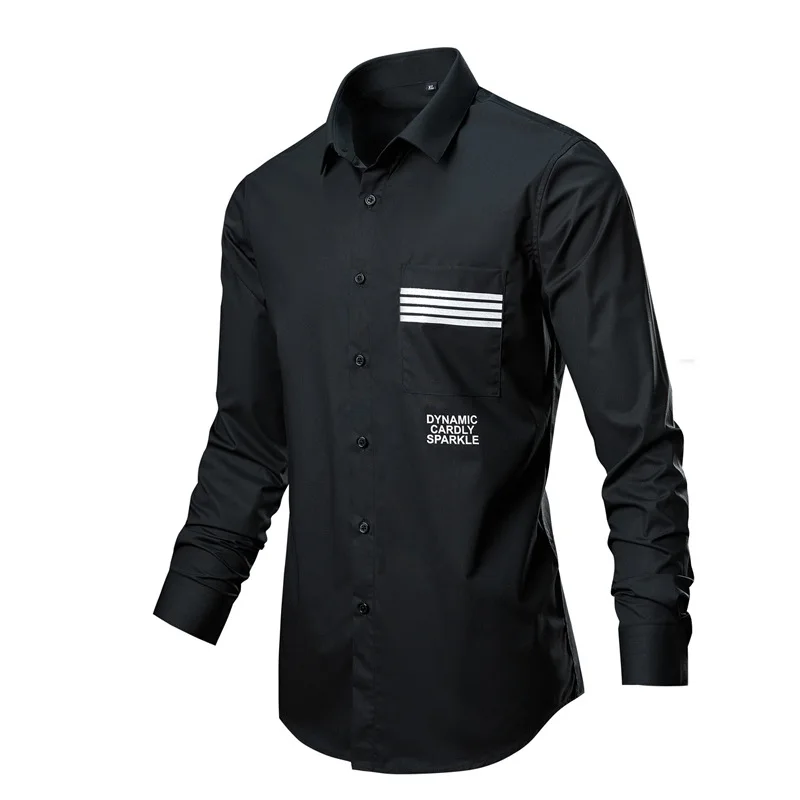 Men's Shirt 2022 New Spring Summer Pocket Male Casual Letter Striped Shirt Korean Style White Black b29