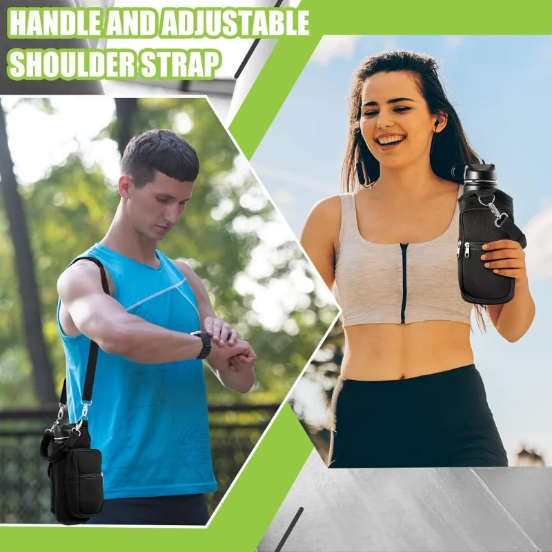Magnetic Water Bottle Holder Gym Water Bottle Carrier Bag W/ Phone Pocket Handle Shoulder Strap 6 Built-in Magnets Water Bottle 2