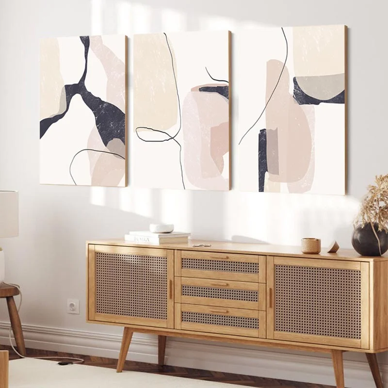 3pcs Boho Abstract Geometry with Framed Wall Art Canvas Painting Poster Leaves Sun Rainbow Living Room Interior Picture Decor