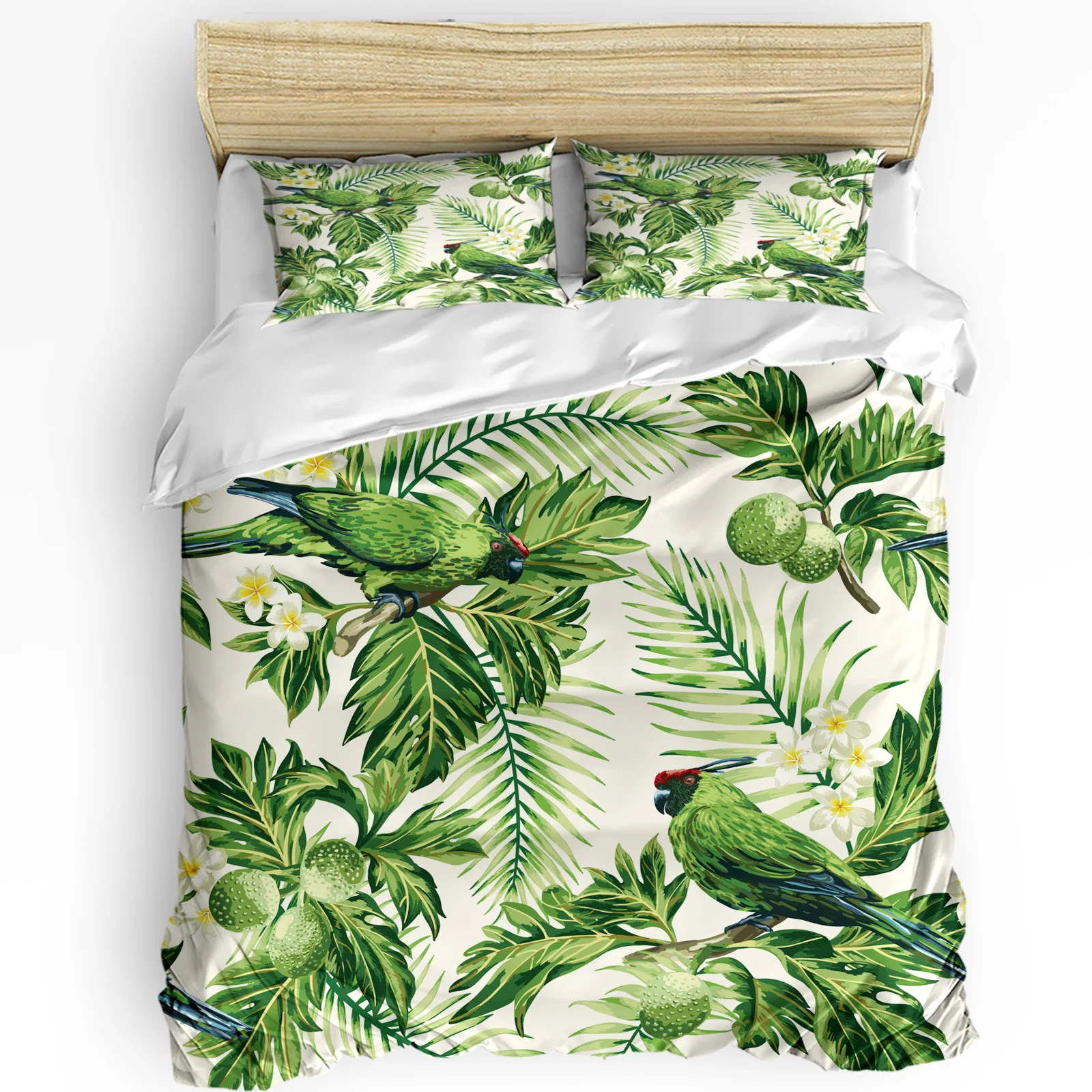 

Green Parrot Animal Tropical Plant Flower Bedding Set 3pcs Duvet Cover Pillowcase Quilt Cover Double Bed Set Home Textile