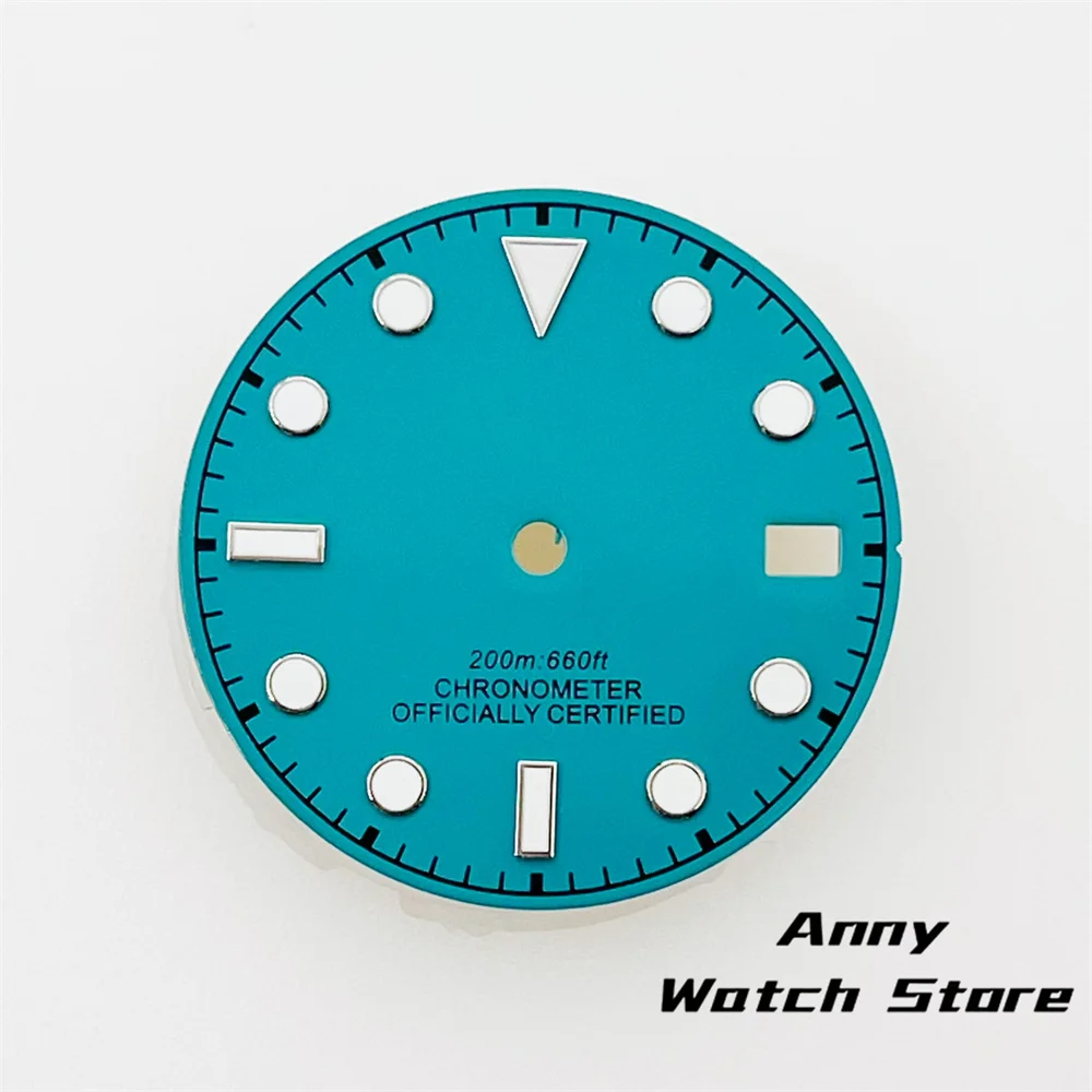 Vintage 29mm Watch Dial with Black, Brown, and Dark Blue Design Featuring Rose Gold Edging and Green Luminous Markers