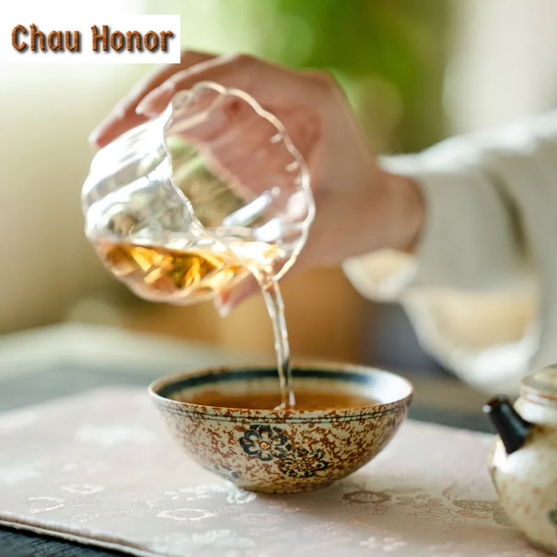 100ml Blue And White Flint Red Tea Cup Hand-painted Embroidered Ball Flower Cup Personal Host Master Cup  Puer Tea Bowl Teaset