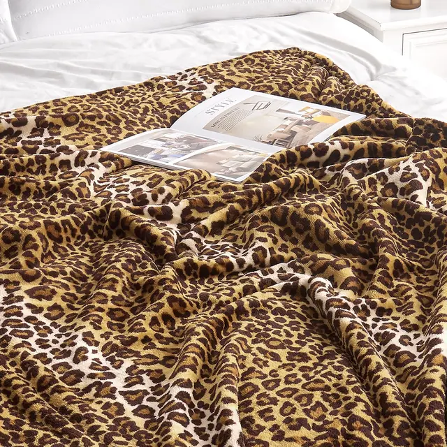 Leopard Print Blanket Fleece Throw for Bed Sofa Travel and Camping, Super Soft Cozy Fluffy Plush Print Blanket for All Seasons 5