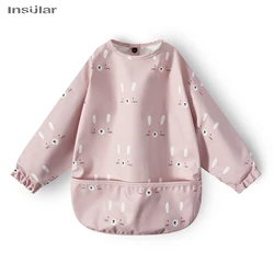 Waterproof Long - Sleeve Baby Feeding Apron with Pocket - M(12 - 36M) (Pink Rabbit 2)