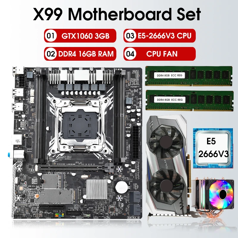 X99 Motherboard Processor and Memory Kit XEON E5 2666 V3 CPU 2*8GB=16GB