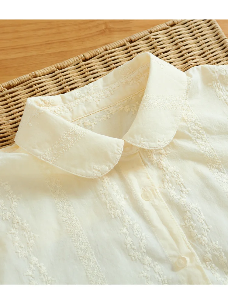 Lamtrip Unique Retro Embroidery Peter Pan Collar Long Sleeve Cotton