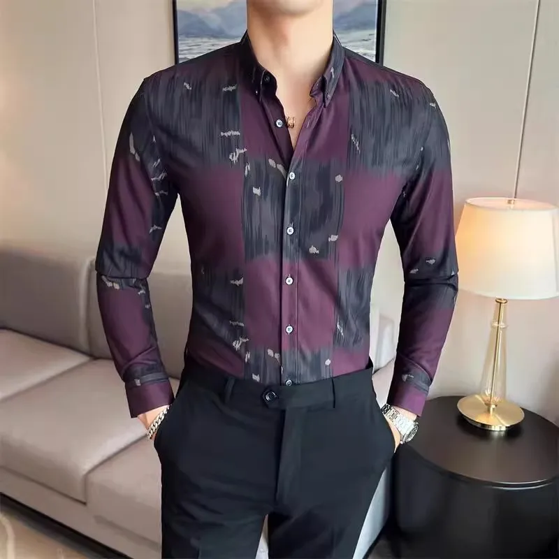 

Four Seasons Long Sleeve Fashion Men's Shirt Luxury Business Slim Fit Tuxedo Shirts for Men Club Party Social Blouse Homme 4XL