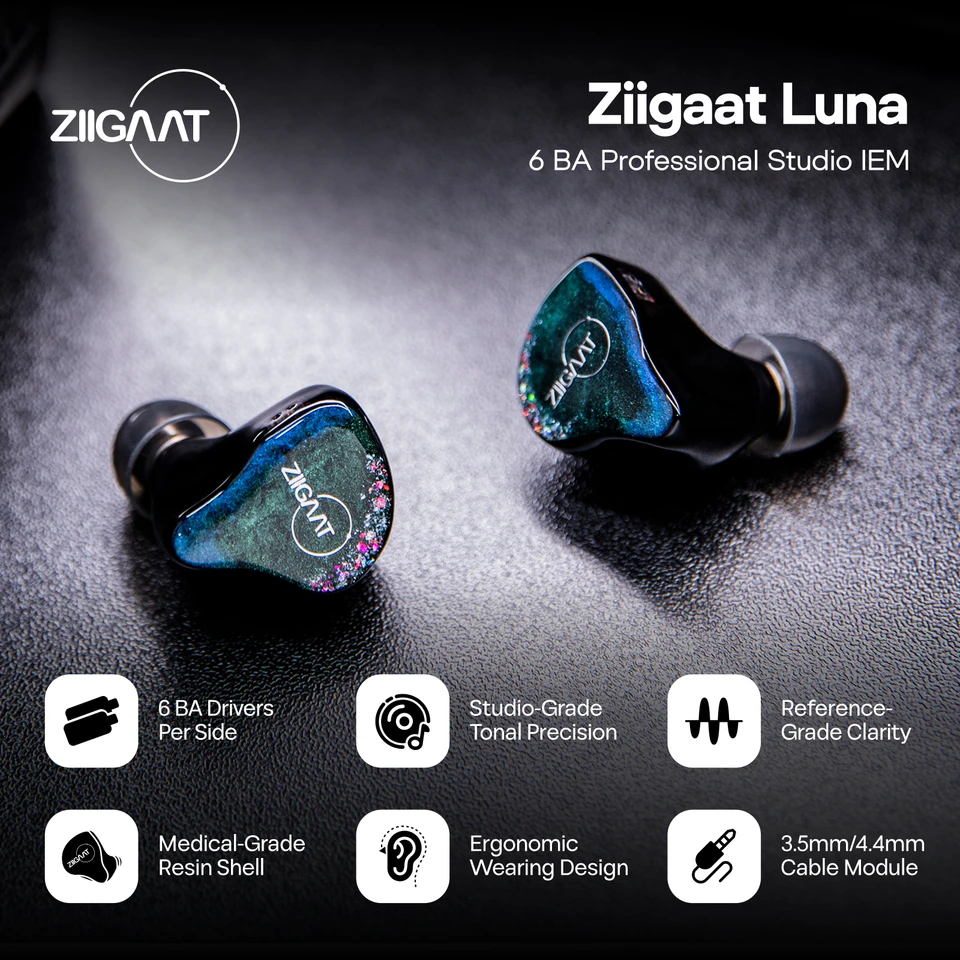 ZiiGaat Luna 6BA Studio In-Ear Monitor Handcrafted Quality