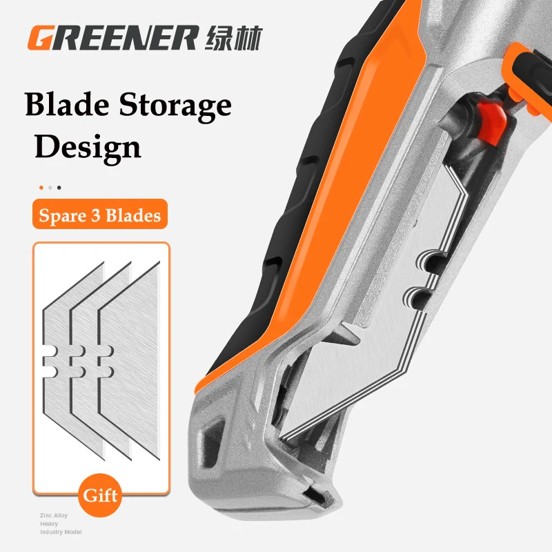 Utility Knife Box Cutter Cutting Knife Greener Retractable Folding Heavy Duty Metal Zinc Alloy Quick Change Blade Razor Knife Cardboard