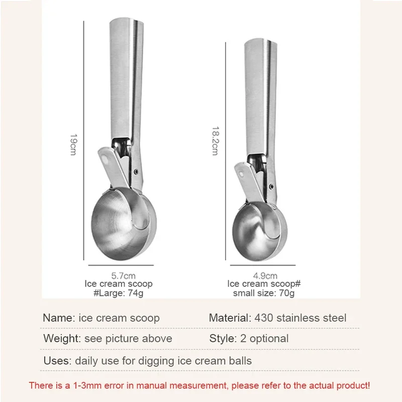 Stainless Steel Dual-purpose Ice Cream Scoop Multifunctional Fruit Scoop Kitchen Supplies