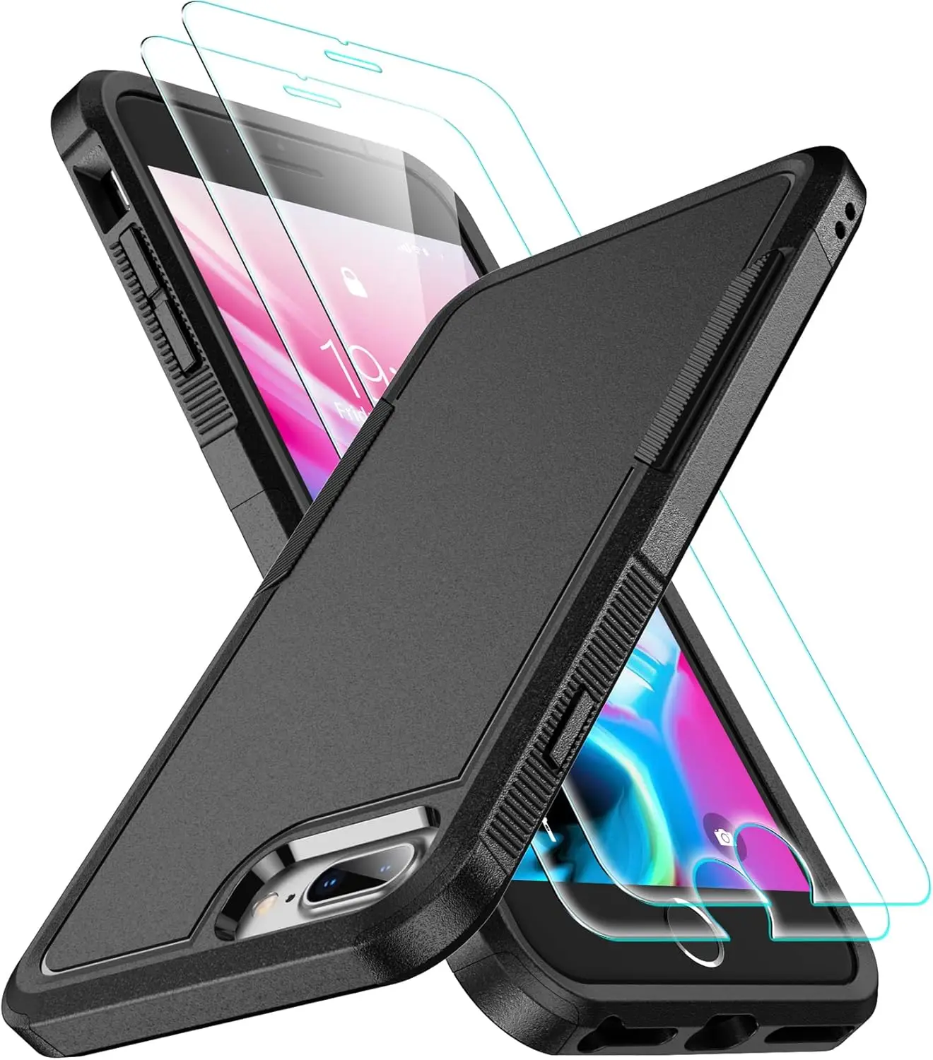 for 7/8 Plus Case, [10 FT Military Grade Drop Protection] [Non-Slip] [2 pcs Tempered Glass Screen Protector] Heavy Duty Full-Bo