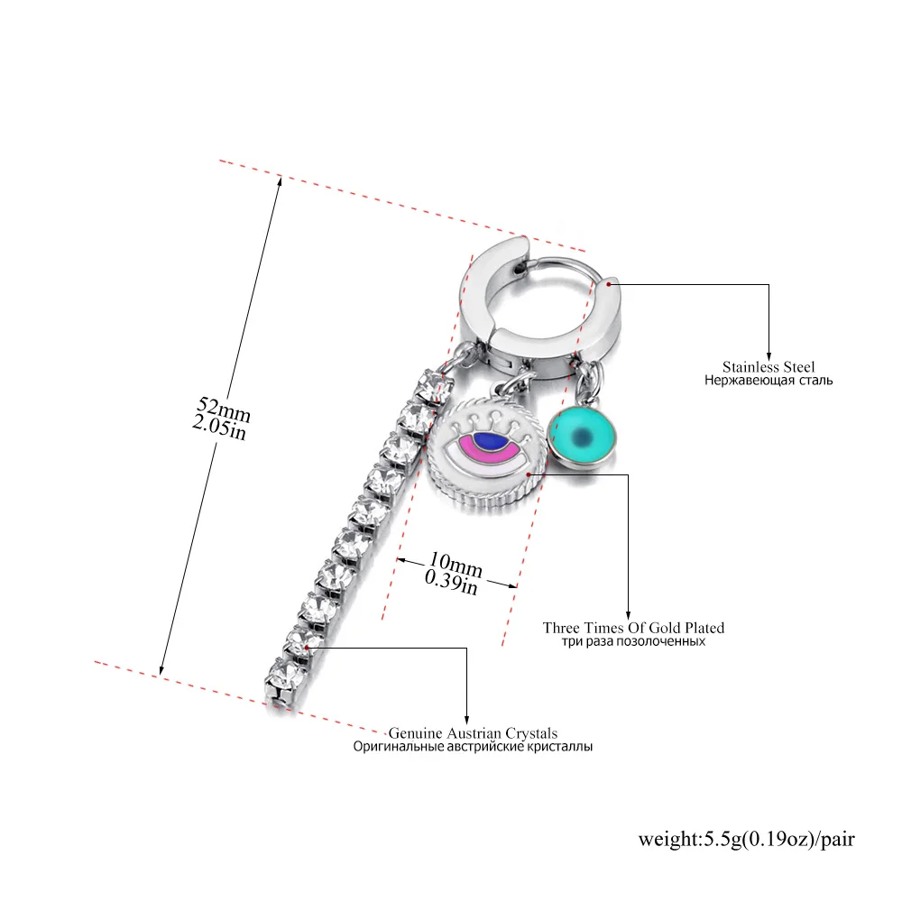 JeeMango Edelstahl-Ohrringe mit türkischem Dämonenauge, Zirkonia, Fatima-Hand, hohle Evil-Eye-Ohrringe für Damen E26055 – Detail 8