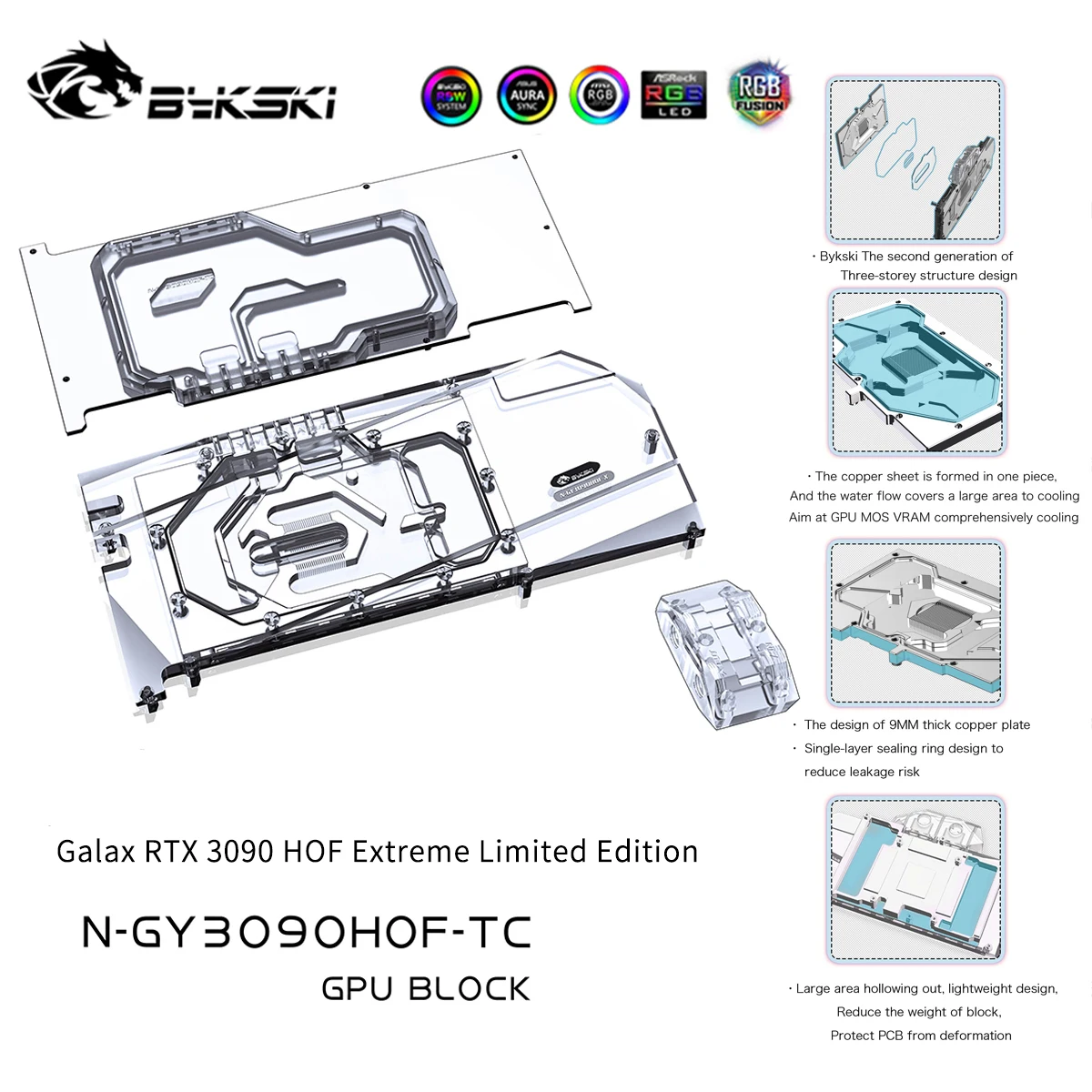 

Bykski GPU Water Cooling Block Active Waterway Backplane Cooler for Galax RTX 3090 HOF Extreme Limited Edition N-GY3090HOF-TC