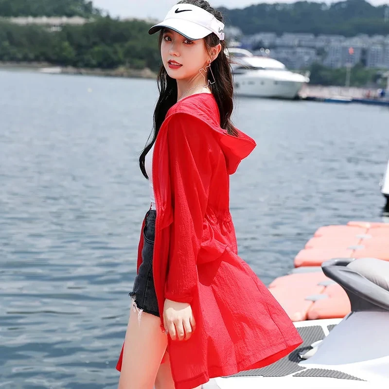 

Summer Windbreaker For Women Sunscreen Clothes Female Beach Thin Coat 2023 Female Mid-length Long sleeve Ultraviolet-Proof Coat