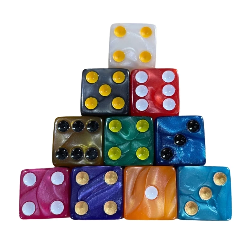 

10Pcs 16mm Six Sided Dices Acrylic Game Dices Classroom Colorful Teaching Dices Educational Counting Toy Math Learning Tool