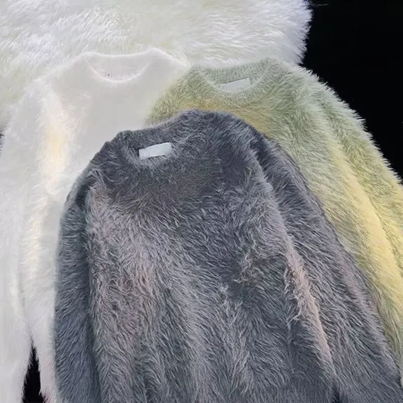 Warm Loose Men's Knitted Sweater Soft Fluffy round Ne Casual Winter Faion Thi Long Sve Youth Sle  Color