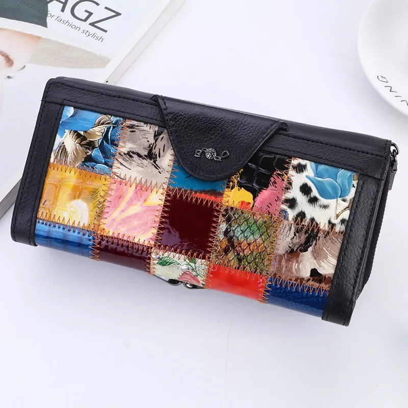 Women's Leather Clutch Bag Leather Stitching Long Wallet Mobile Phone Wallet Leather Iron Frame Wallet 3
