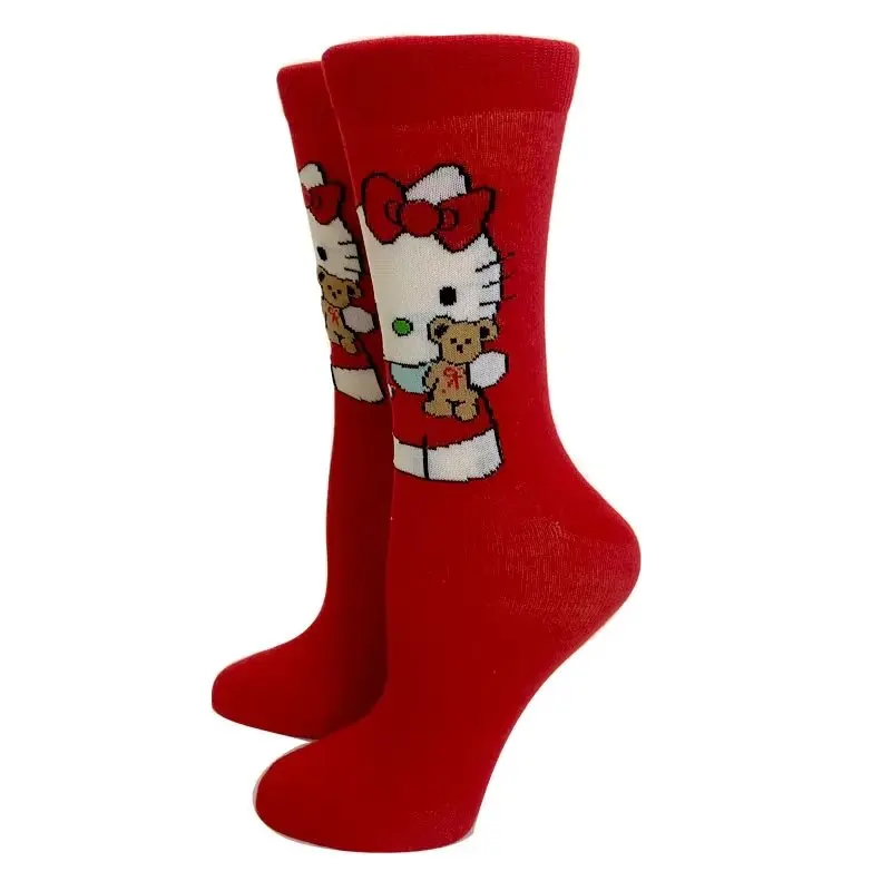 Hello Kitty Cartoon-Socken in Wadenlänge, 6 Paar, süße lange Socken mit Schleifenmuster, mädchenhafte Studenten-Baumwollsocken – Detail 2