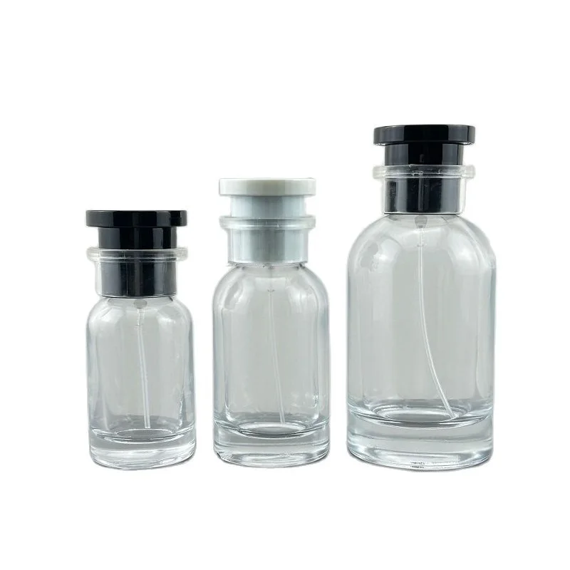 

8pcs Perfume Refillable Bottles Screw Pump Black White Lid 30ml 50ml 100ml Empty Clear Glass Atomizer Spray Fragrance Bottle