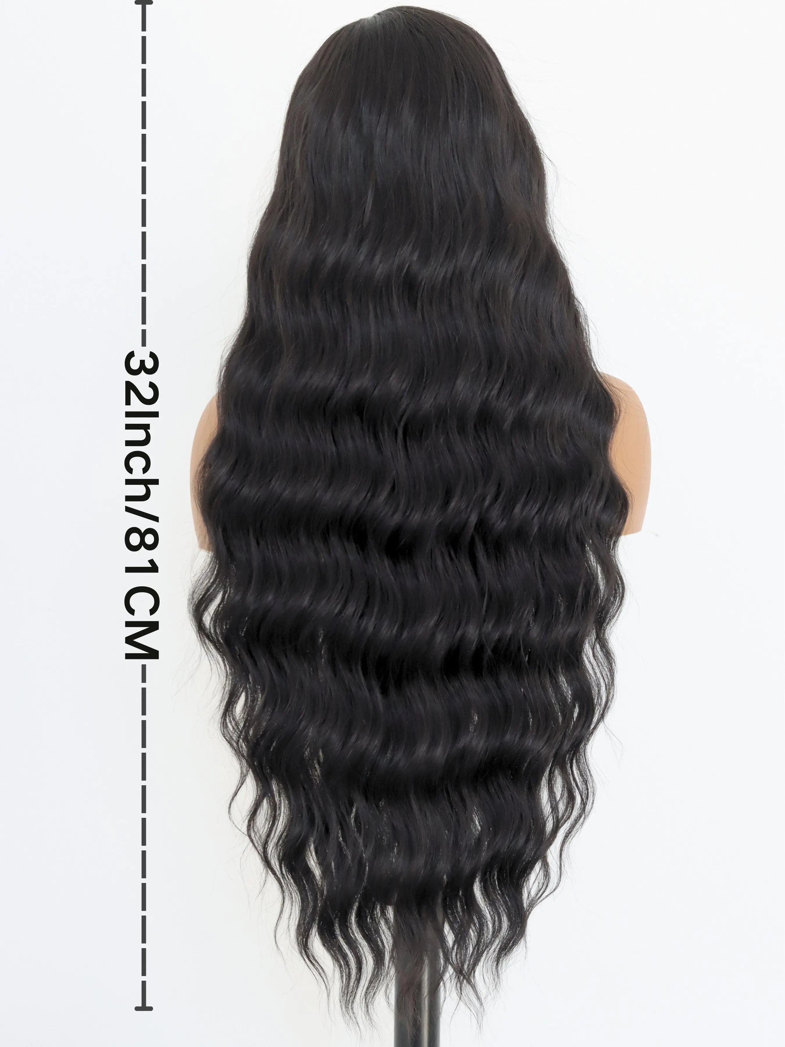 Long Wavy Black 13 * 4 Lace Front Synthetic Wigs For Women Long Wavy Natural Hairline Heat Resistant Fiber Lace Front Wig 32Inch