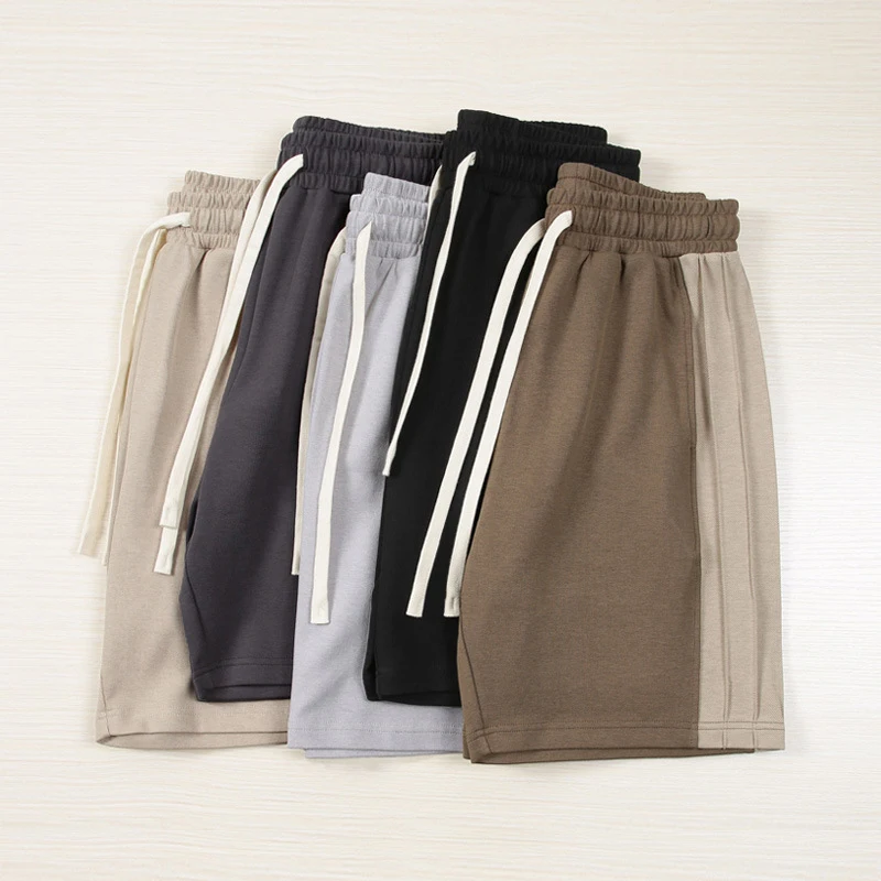 

260G Twill Cotton Heavyweight Shorts Men Summer Elastic Waist Sport Simple Casual Loose Vintage Patchwork Chic Half Length Pants