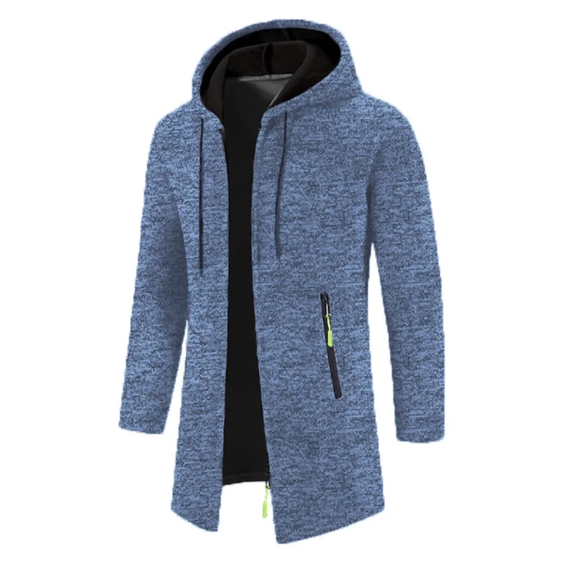 

2023 Men Winter Long Trench Coat Knit Sweater Jacket Fleece Wind Breaker Navy Turn-down Hoodies Zipper Cardigan Male Overcoat