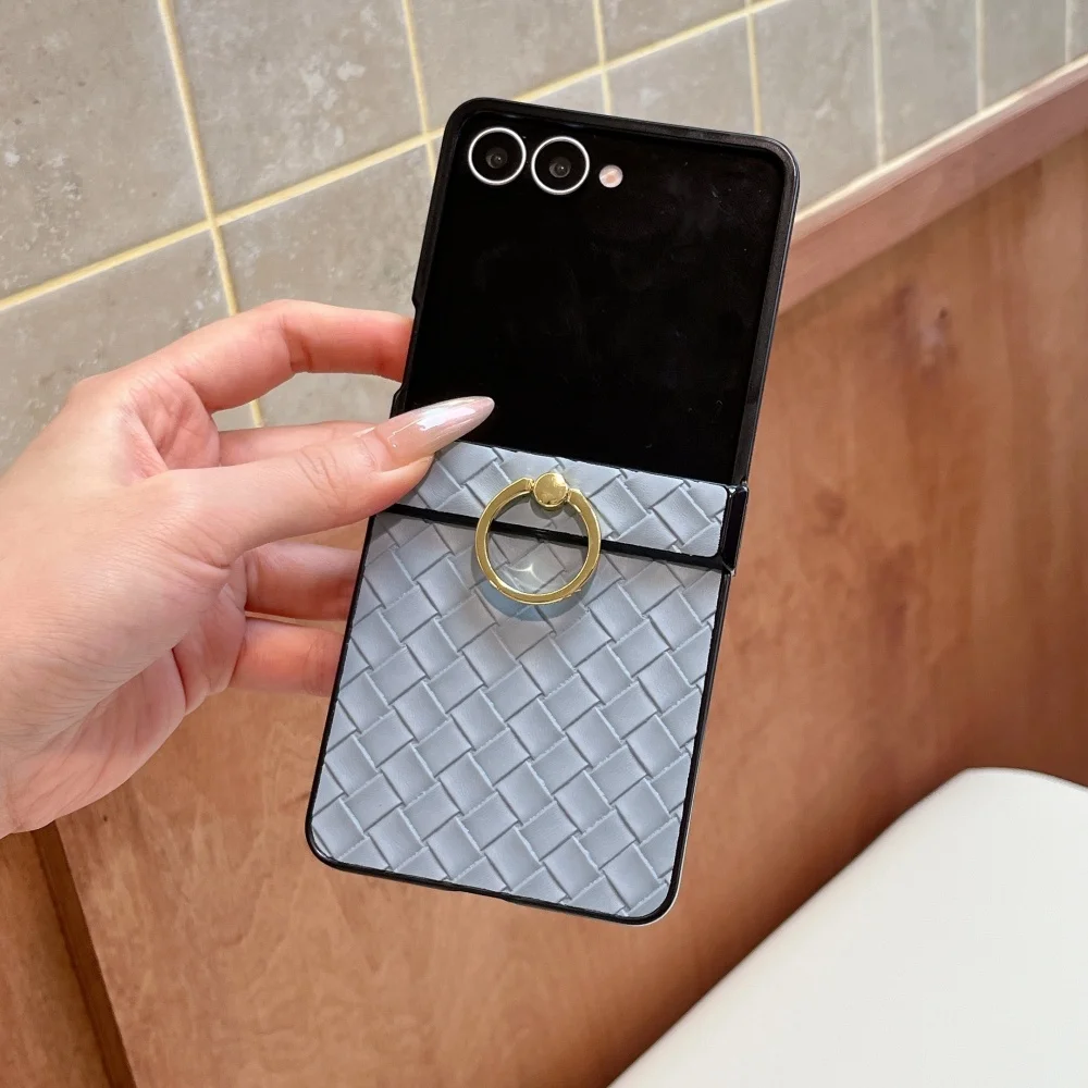 Premium PU Leather Flip Ring Holder Case with Hinge Protection Cover