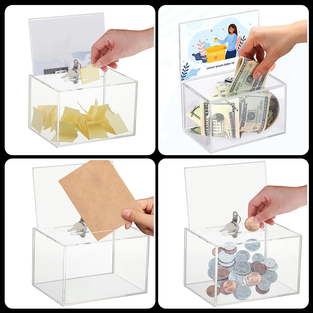 Acrylic Raffle Ticket Container with Slot Cardboard Raffle Box with Lock and Sign Holder for Voting Charity Ballot Suggestions