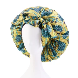 African Print Satin Hat Elastic Band Bonnet Binding Method Hair Accessories Ladies Long Hair Headwrap Sleep Cap Hair Care