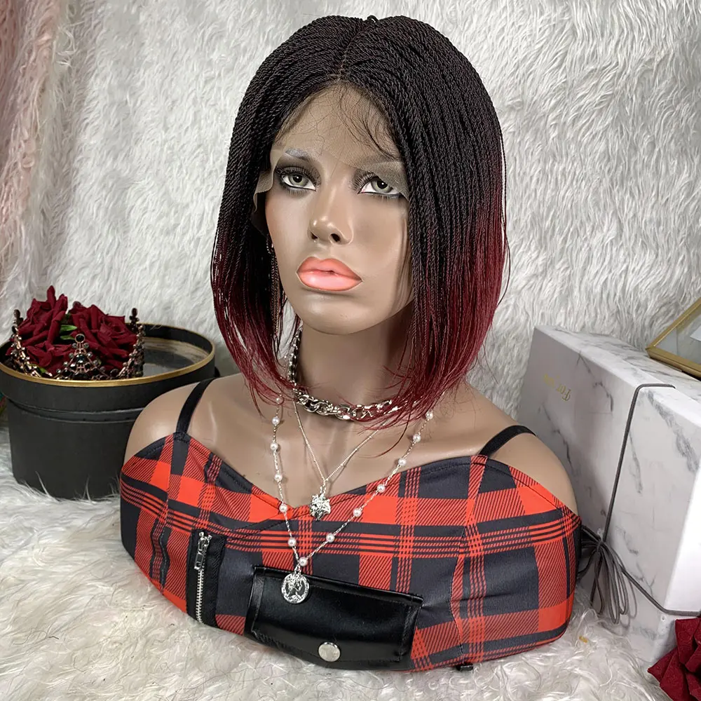 

12 Inches Short Bob Braided Wigs Synthetic 13x1x4 Lace Wigs for Black Women Knotless Box Afro Braids Synthetic Lace Front Wigs