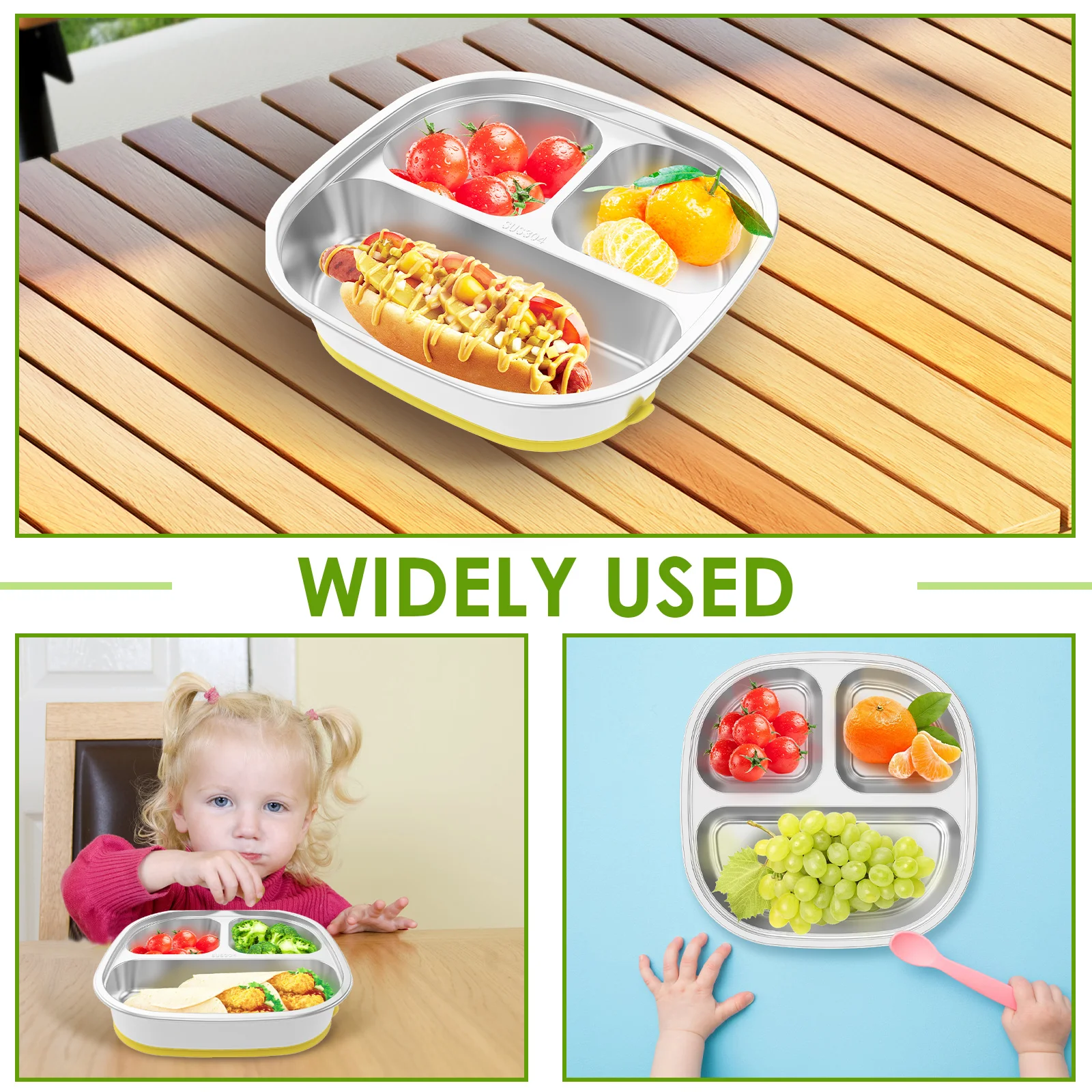 Stainless Steel Kids Plates Divided Designed Metal Kid Plate Stainless Steel Divided Plates Baby Suction Plate stainless steel plates