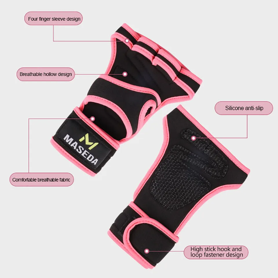 피트니스 손바닥 보호대 장갑, 미끄럼 방지 내마모성 풀업 바벨 역도 반 손가락 운동 장갑, 1 쌍