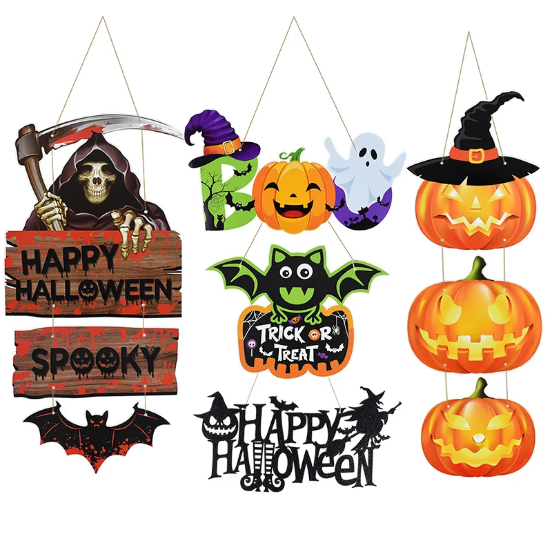 

Halloween Front Door Decoration Sign Pumpkin Bat Ghost Witch Window Hanging Pendents Halloween Festival Party Scene Decoration