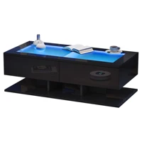 Table basse moderne et élégante avec lumières LED, table de salon avec tiroirs, table basse avec lumière LED, plateau en verre, noir 6