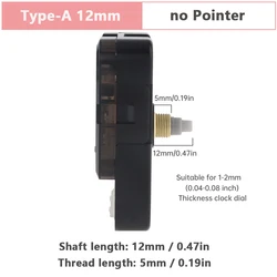 Silent Quartz Wall Clock Mechanism Kit with Hands and Repair Tools (A 12mm no pointer)
