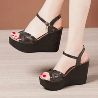 Fashion Chunky Platform Wedges Shoes Summer 2026 Mesh Genuine Leather High Heels Sandals Women for Office Model Plus Size 32-43 - Image 6