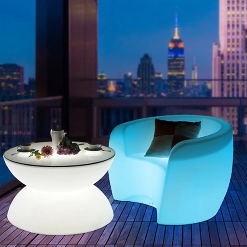 Luminous Round Coffee Table D80*22cm Household Glowing Center Tables Luxury Living Room Side Table Upholstery LED Furniture